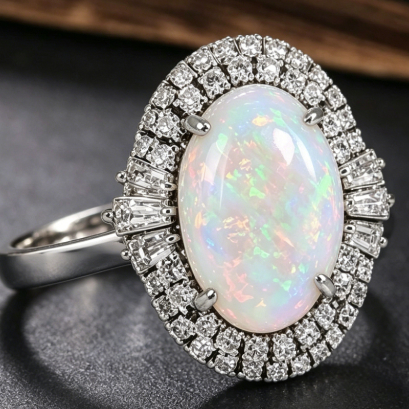 Women's Elegant Oval & Synthetic Zirconia Ring, Birthstone Gift
